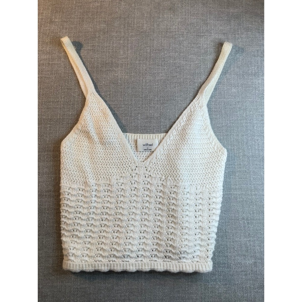 Wilfred Aritzia White Pointelle Knit V-Neck Cropped Cami Tank Top Small
